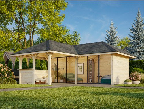 PALMAKO Pavillon Bianca Set 222 Slide aus Fichtenholz in Braun, B/H/T: 588 x 319 x 588 cm - Bild 1