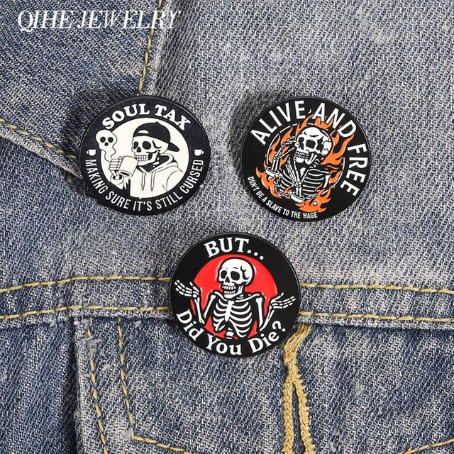 QIHE JEWELRY Anstecknadel Totenkopf, Emaille, Punk - Bild 1
