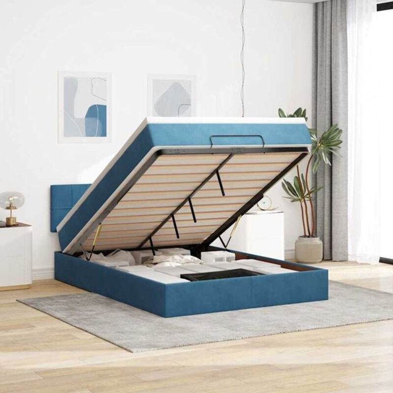 Vidaxl Ottoman Polsterbett mit Matratze aus Samt in Dunkelblau B/T/H: 140 x 190 x 88 cm - Bild 1