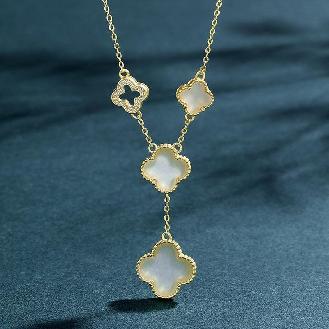 Lucky Star Jewelry Halskette S925 Sterling Silber, Kleeblatt, Hetian Jade, Damen - Bild 1