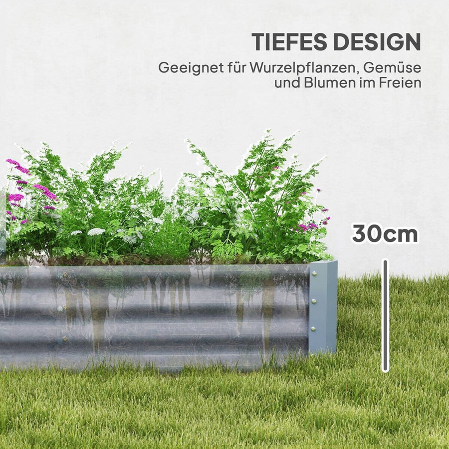 Outsunny Hochbeet aus verzinktem Stahl in Silber, B/H/L: 120 x 30 x 240 cm - Bild 2