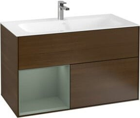 V&B Waschtischunterschrank Finion Rechts Ausführung in Olive Matt Lack und Walnuss Furnier, B: 59,1 cm, T: 49,8 cm, H: 59,1 cm - Bild 1