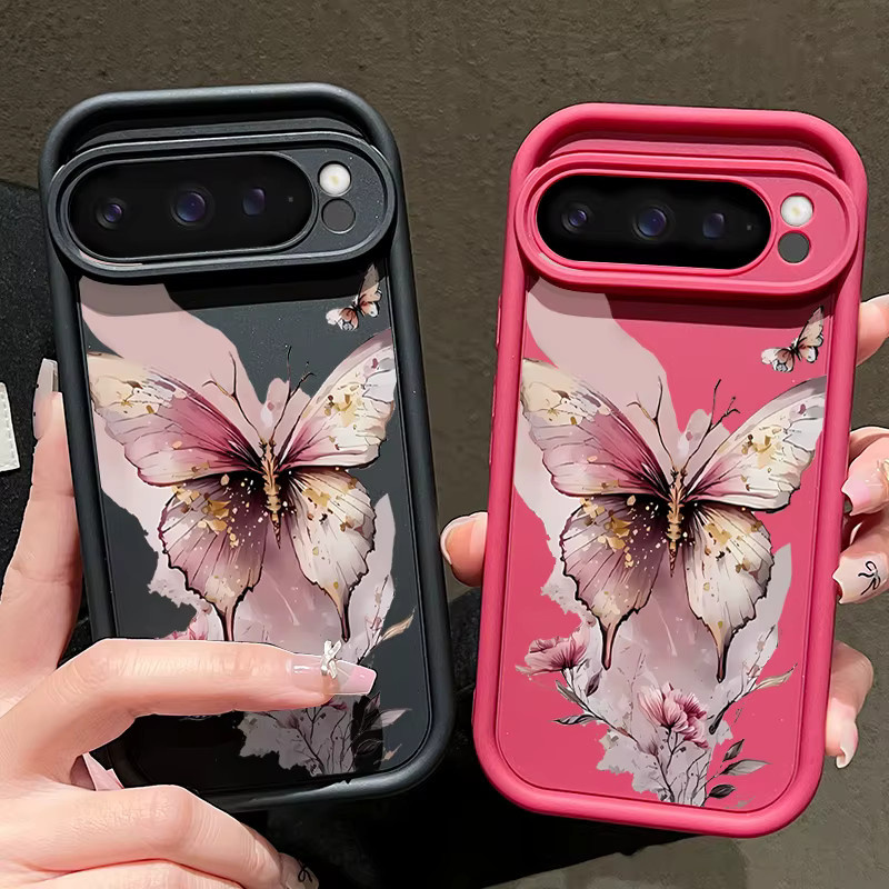Stoßfeste TPU-Handyhülle für Google Pixel 9 10 Pro XL 8 7 Pro 7A 8A 9A mit rosa Schmetterling-Blumen-Design - Bild 2