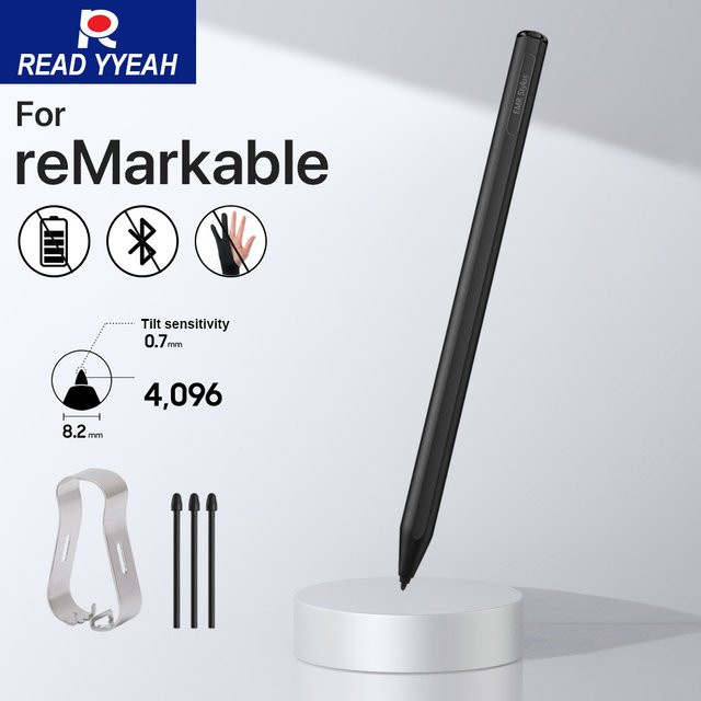 READYYEAH Magnetstift für reMarkable 2 mit Radierer, 4096 EMR-Stift in Schwarz mit Handballenerkennung und Neigungssteuerung - Bild 1