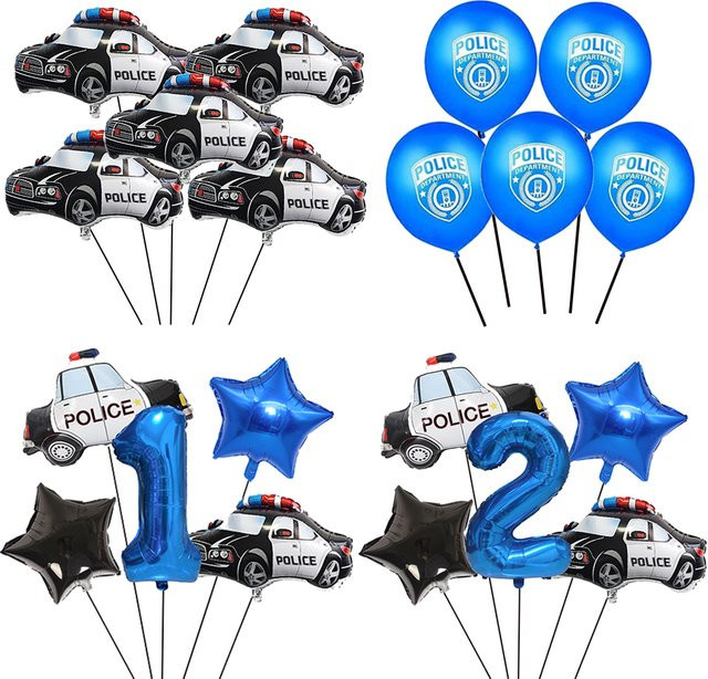 Polizeiauto-Partyballons mit Stern-Motiv und Zahlen 0-9 für deine Geburtstagsparty in Mehrfarbig - Bild 1
