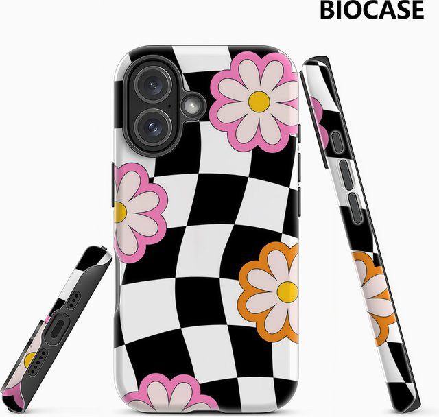 Schachbrettblumen Handyhülle für Apple iPhone 17 16 15 14 13 12 Pro Max Plus mit doppelschichtiger Rückseite in Multicolour - Bild 1