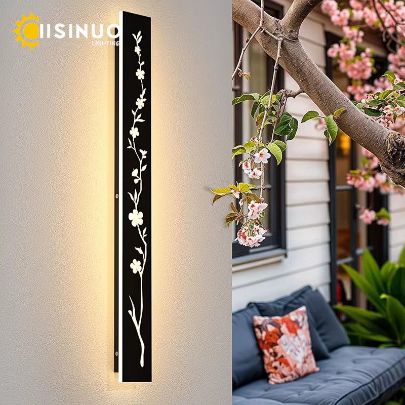 IISINUO LED-Wandleuchte aus Edelstahl in Schwarz mit Pfirsichblumenmuster, IP67 wasserdicht, wandmontiert - Bild 3