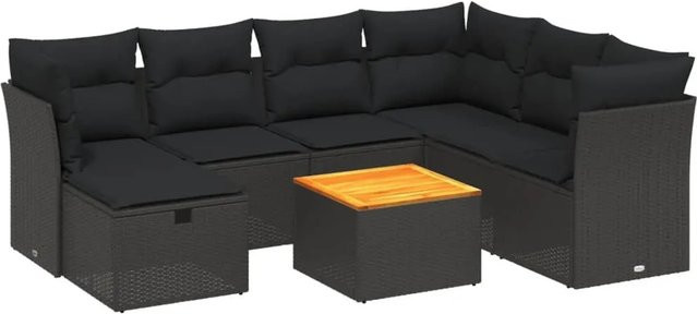 vidaXL 8-tlg Garten-Sofagarnitur in L-Form aus schwarzem PE-Rattan mit Kissen und pulverbeschichtetem Stahlgestell - Bild 1