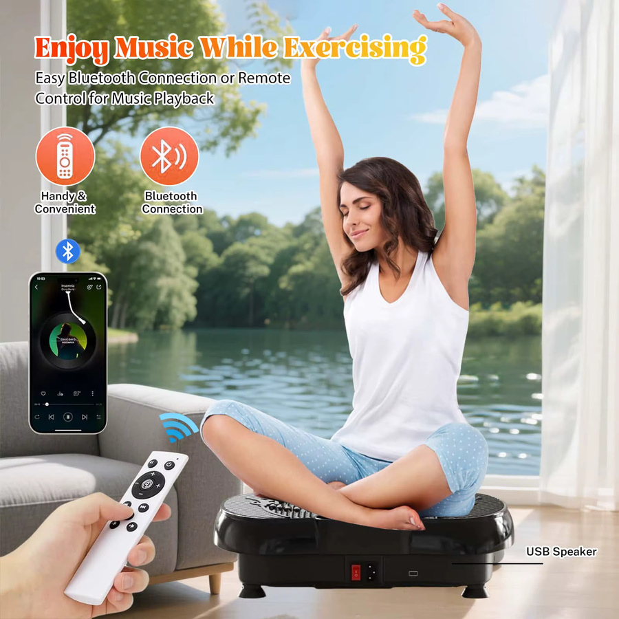 Betuyoo Vibrationsplatte Fitnessgerät in Schwarz mit 180 Geschwindigkeitsstufen, LCD-Touchscreen, Bluetooth-Musik, 5 Automatikmodi und magnetischer Massage, Belastbarkeit bis 150 kg - Bild 3
