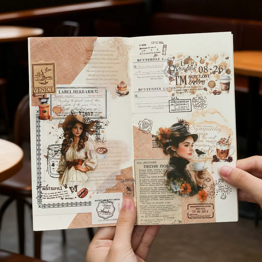 20 Stück Vintage Kaffee-Aufkleber aus transparentem PET in Multicolour für Tagebücher, Scrapbooks und Laptops - Bild 2