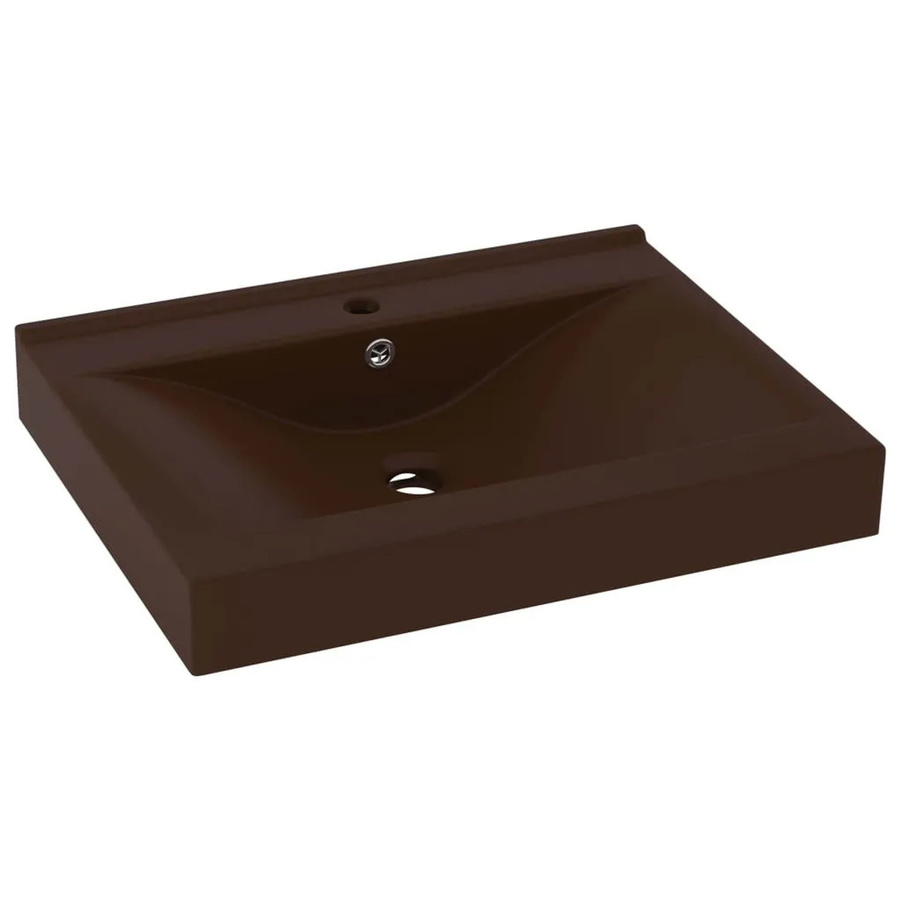 vidaXL Luxus-Waschbecken aus Keramik mit Hahnloch, Wandhängend, Braun, B: 60 cm, T: 46 cm, H: 16 cm - Bild 2