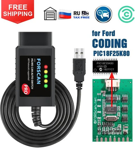 Forscan Pro ELM327 V3.3 OBD2 Scanner Adapter mit PIC18F25K80 Chip für Ford und Mazda Diagnose und Coding in Schwarz - Bild 1