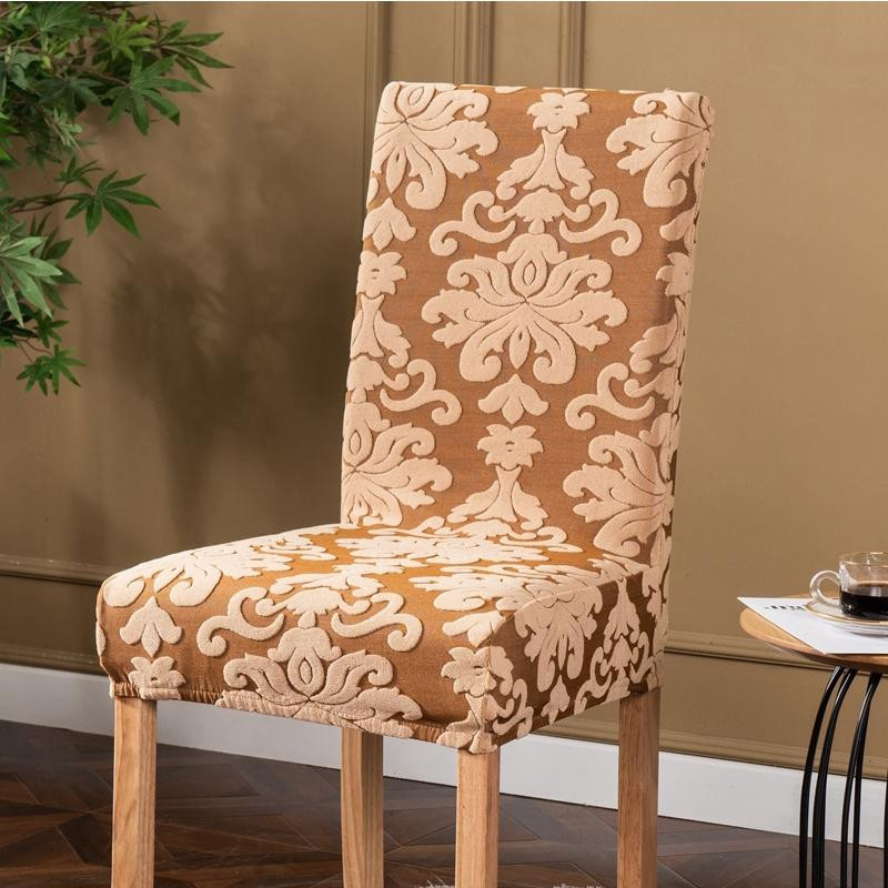 Elastische Stuhlhusse aus Jacquard für Esszimmer und Bankette, beige, 1 Stück - Bild 3
