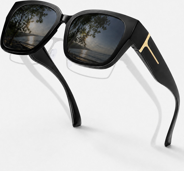 AWGSEE Fitover-Sonnenbrille, Square, Vollrand, Kunststoff, Schwarz, Unisex - Bild 1