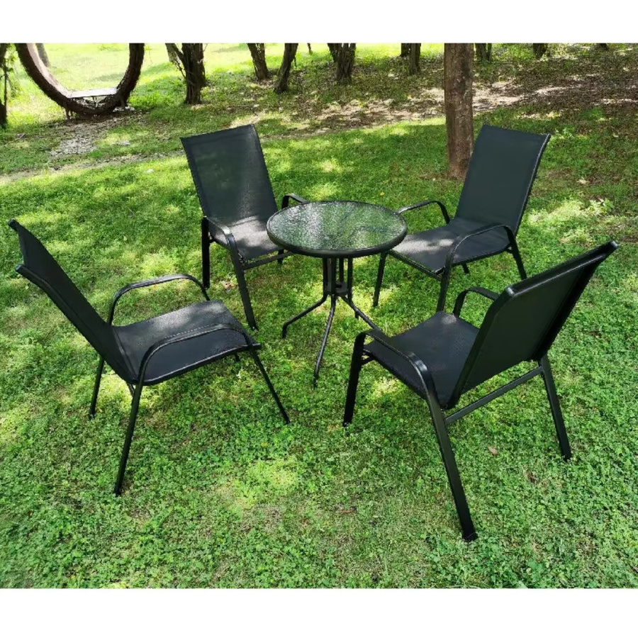 AuAg 4er Set Gartensessel aus Stahl und Textilene mit hoher Rückenlehne, schwarz, modern klappbar für Balkon, Terrasse und Camping - Bild 3