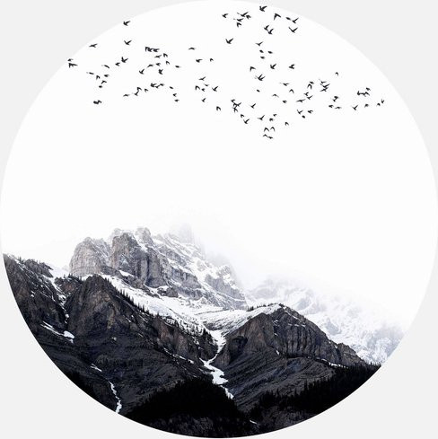 K&L Wall Art Vliestapete Runde Vliestapete Kubistika Alpen Berge Natur, mehrfarbig, matt, B/H: 236 x 236 cm - Bild 1