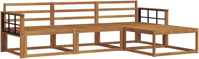 vidaXL Outdoor-Sofagarnitur 4-teilig aus Massivholz Akazie in Braun, L-Form mit Hocker und Armlehnen - Bild 1