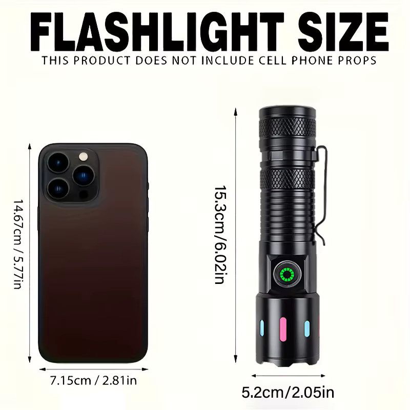 Mikenoon Mini LED Taschenlampe aus Aluminium, wiederaufladbare Tragbare Taschenlampe mit Clip in Schwarz - Bild 6