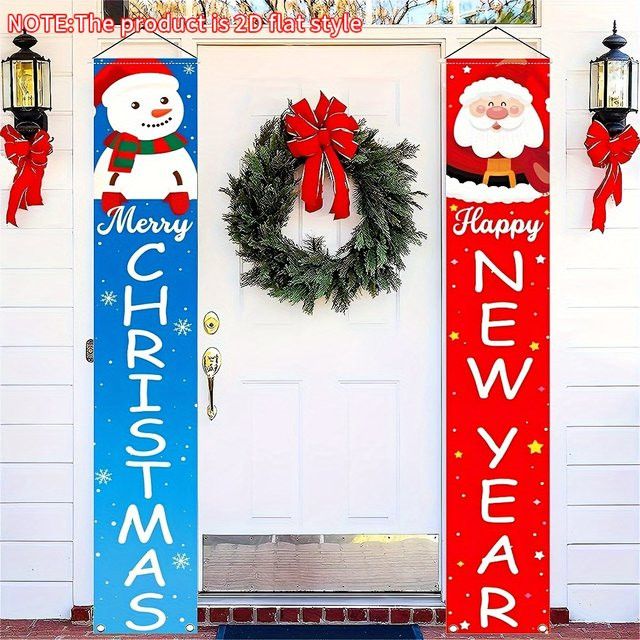 VIKAMA Weihnachts- und Neujahrs-Banner Couplet mit Schneemann-Motiv, mehrfarbig, rechteckig - Bild 1