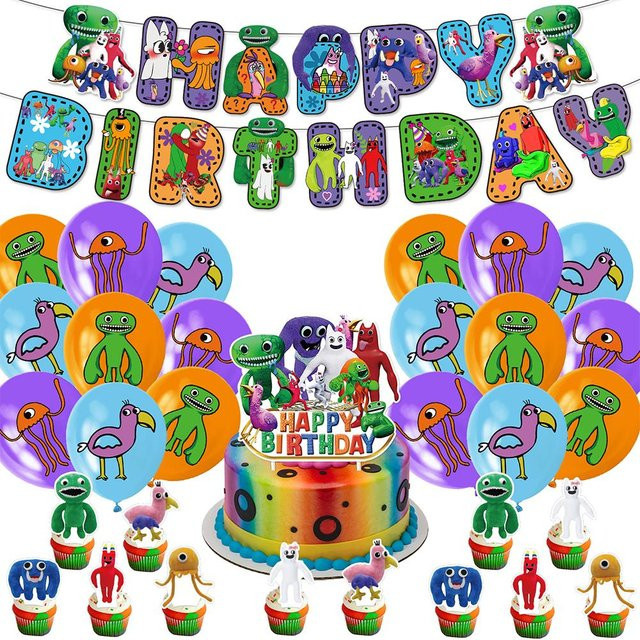 Skyfree Garten of Banban Mottoparty Dekoration Set mit Cake Topper, Banner und Luftballons in Orange und Multicolour - Bild 1