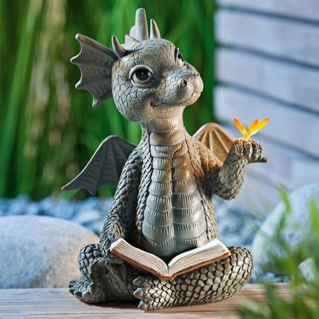 Nettes Mini Dinosaurier Modell aus Harz in Grau als Dekoration für Haushalt und Garten - Bild 1