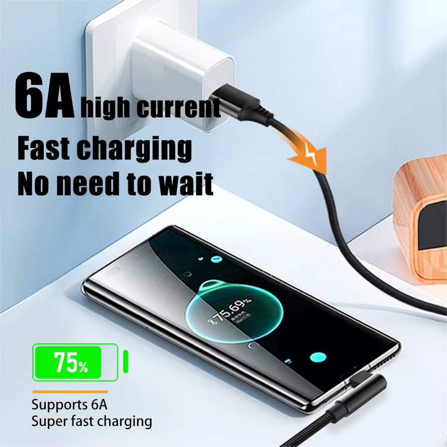 Lann USB-C Datenkabel mit 6A Schnellladung und Ellenbogen-Stecker, Schwarz, Länge: 3 m - Bild 2