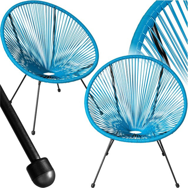 tectake 2er Set Gartenstühle im Acapulco-Stil in Blau mit Metallgestell und Kunststoffsträngen, B/T/H: 70,5 x 69 x 78 cm - Bild 1