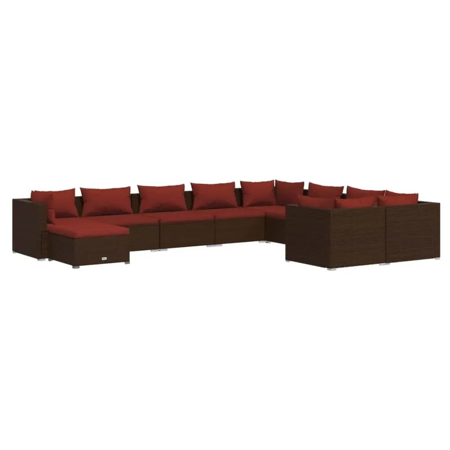 vidaXL 10-tlg. Garten-Lounge-Set aus Poly-Rattan in Braun mit Kissen und Ottoman für Terrasse und Garten - Bild 2