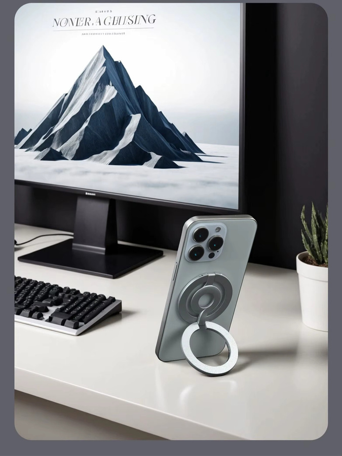 WSSHE Dualer magnetischer Telefonhalterständer mit 360 Grad Drehung und faltbarer MagSafe-Halterung für iPhone 12 bis 16, Desktop und Auto, Grau/Silber - Bild 6