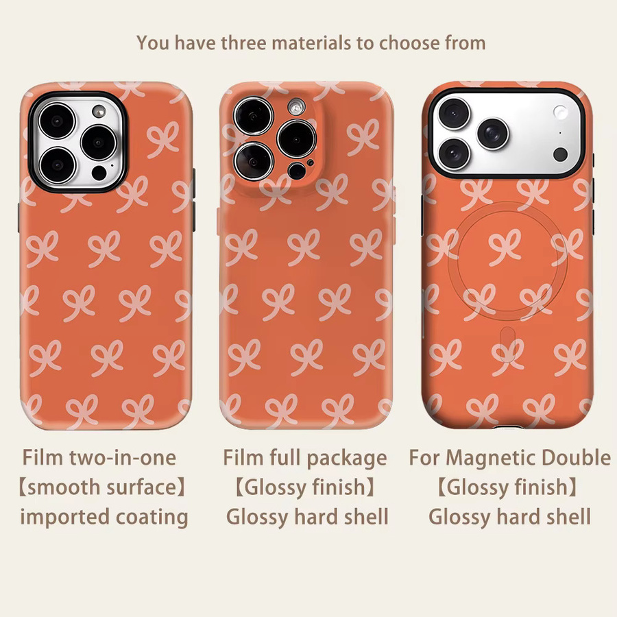 Potdemiel Handyhülle mit Schleife für iPhone 17 16 15 14 13 Pro Max Plus, magnetisch, doppelschichtig und robust, Orange-Hellrosa - Bild 2