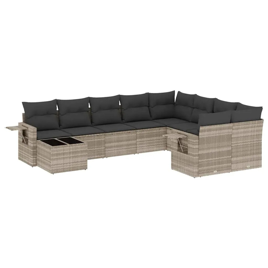 vidaXL 10-tlg. Garten-Sofagarnitur in L-Form aus Poly-Rattan mit Kissen in Hellgrau - Bild 2