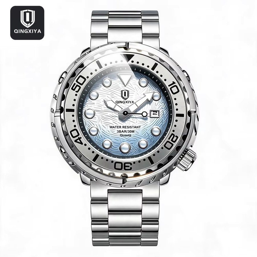QINGXIYA Armbanduhr, Quarz, Edelstahl, Blau, Herren - Bild 2