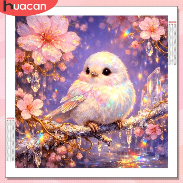 HUACAN Diamant-Mosaik DIY Set mit Vogel und Blumen Motiv in Multicolour, Handarbeit mit runden Steinen zur Wanddekoration - Bild 1
