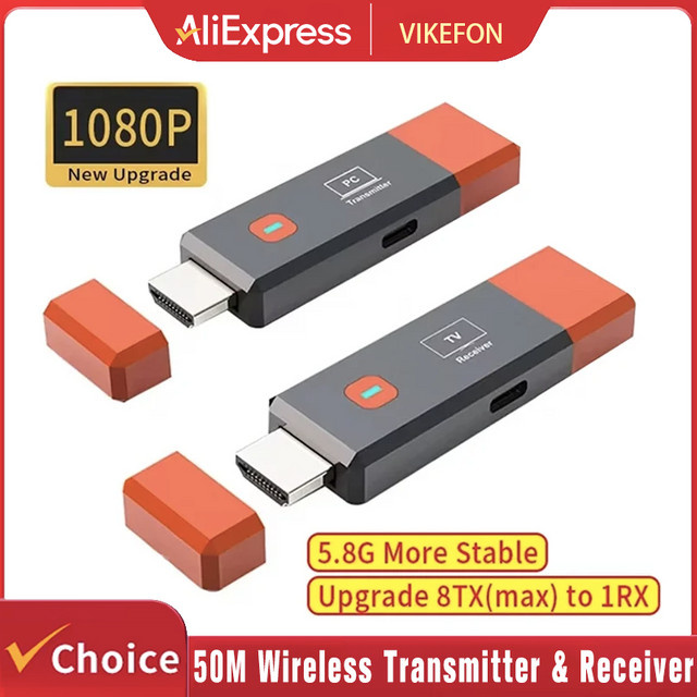 VIKEFON Kabelloser HDMI Empfänger und Sender Video Audio Extender Adapter mit 5,8 GHz für TV-Box, Monitor und Projektor, 50 m Reichweite - Bild 1