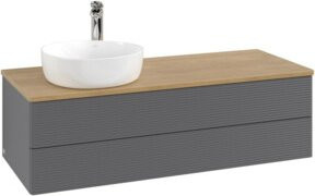 V&B Waschtischunterschrank Antao mit Frontstruktur und Beleuchtung, Eiche Honig lackiert, B: 120 cm, T: 50 cm, H: 50 cm - Bild 1