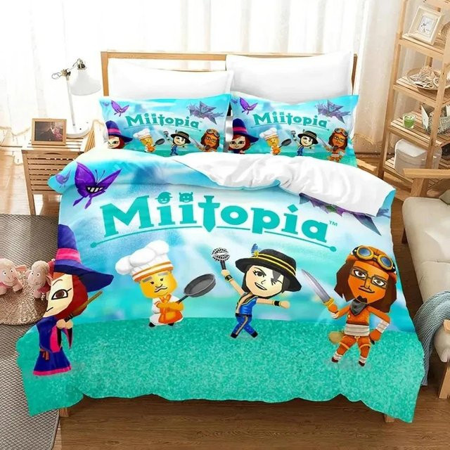 Miitopia Bettwäsche-Set aus Mikrofaser mit Bettbezug und Kissenbezug, Blau, B/H: 135 x 200 cm - Bild 1