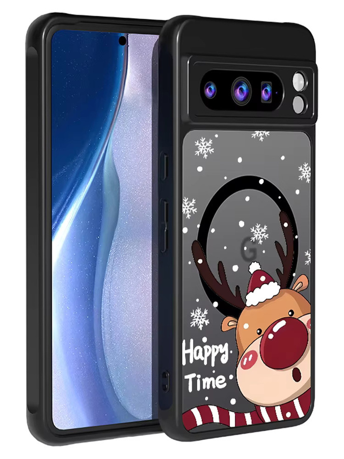 Magnetische Stoßfeste Handyhülle mit Weihnachts-Hirsch Design für Google Pixel 9 8 7 Pro XL, TPU PC Schutzhülle, Multicolor - Bild 4