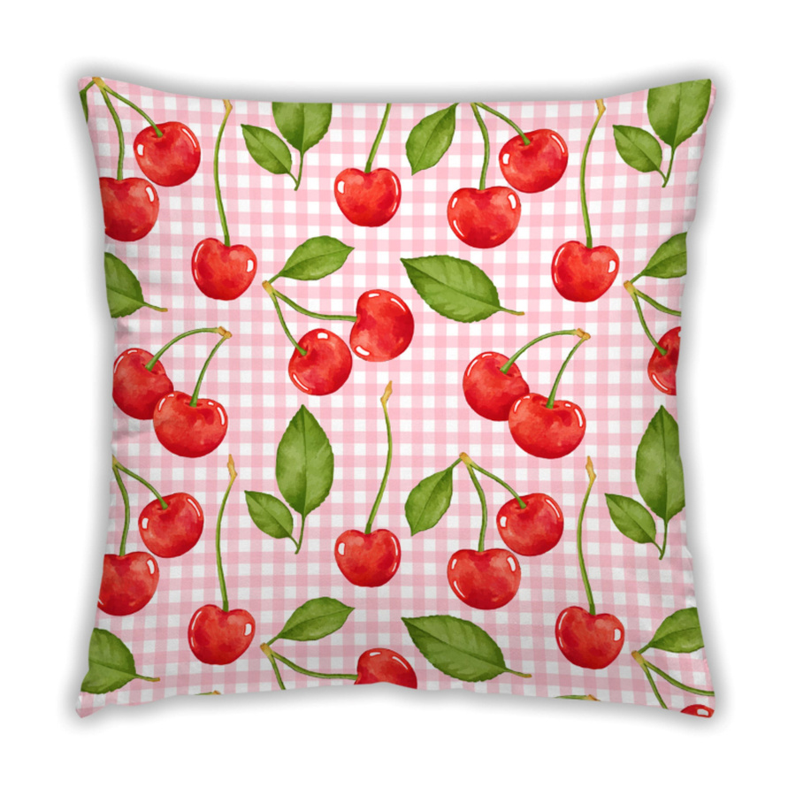 Jan Kinzler Wendekissen Dekokissen Sofakissen mit Kirschen und Karo in Rot, Rosa und Weiß, B/T/H: 45 x 45 x 45 cm - Bild 1
