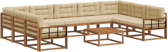 vidaXL Outdoor-Sofagarnitur aus Akazienholz in L-Form mit 10-teiligem Set, Farbe Natur-Beige - Bild 1