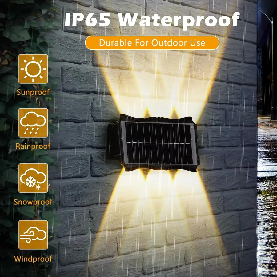 IEEYEEY Solar-LED-Wandleuchte für den Außenbereich in Schwarz, moderne rechteckige Gartenbeleuchtung mit Up-and-Down-Lichtfunktion, wasserdicht - Bild 5