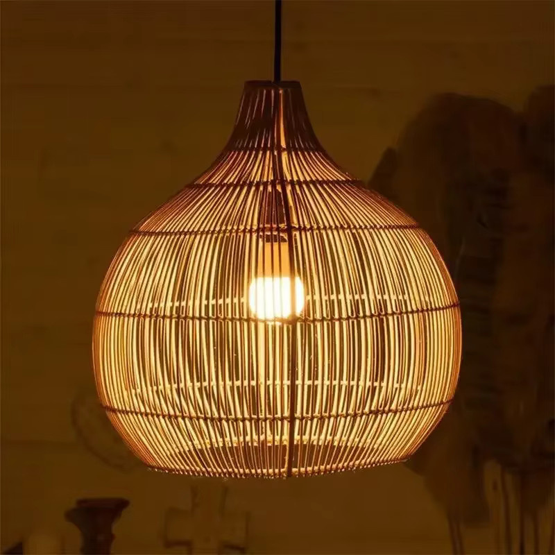 JIANKEXING Rattan-Pendelleuchte im chinesischen Stil als handgewebte Vogelkäfig-Laterne für Wohnzimmer und Esszimmer - Bild 2