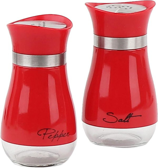 2-teiliges Salz- und Pfefferstreuer-Set aus Edelstahl mit Glasboden in Rot, Füllmenge: 118 ml pro Stück - Bild 1