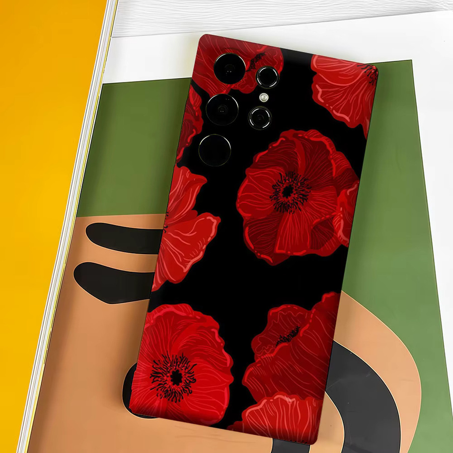 Aurbe Handyhülle für Samsung Galaxy S26 S25 S24 S23 Ultra Plus mit rotem Mohnblumen-Muster in Gothic-Optik und HD-Doppelschicht-Schutz - Bild 4