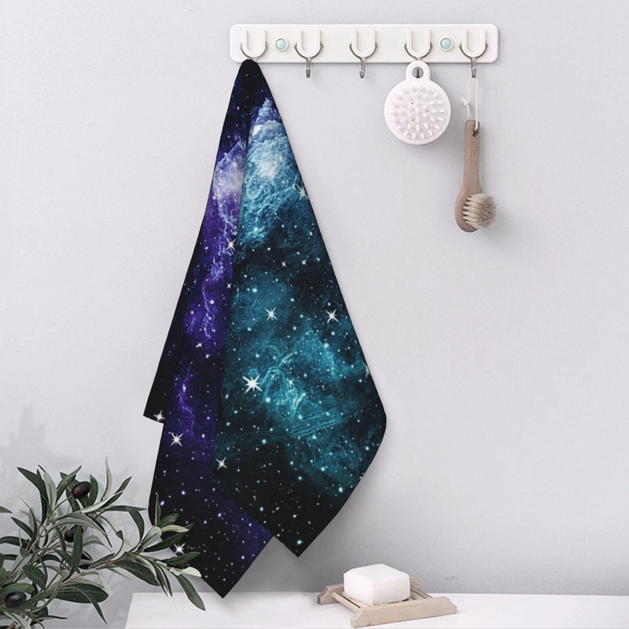 Saugfähiges Gesichtstuch mit Galaxie-Nebel-Muster in Türkis Lila Weiß, Breite: 40 cm, Höhe: 60 cm - Bild 2