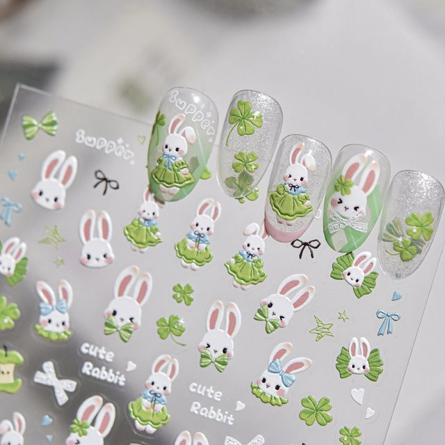 Fresh Garden Nagelkunst-Aufkleber, Grüner Hase Kleeblatt, Glänzend - Bild 1