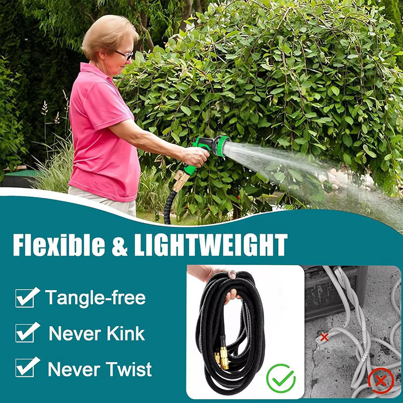Flexibler und ausziehbarer Gartenschlauch in Schwarz mit massiven Messinganschlüssen und Doppel-Latex-Beschichtung - Bild 2