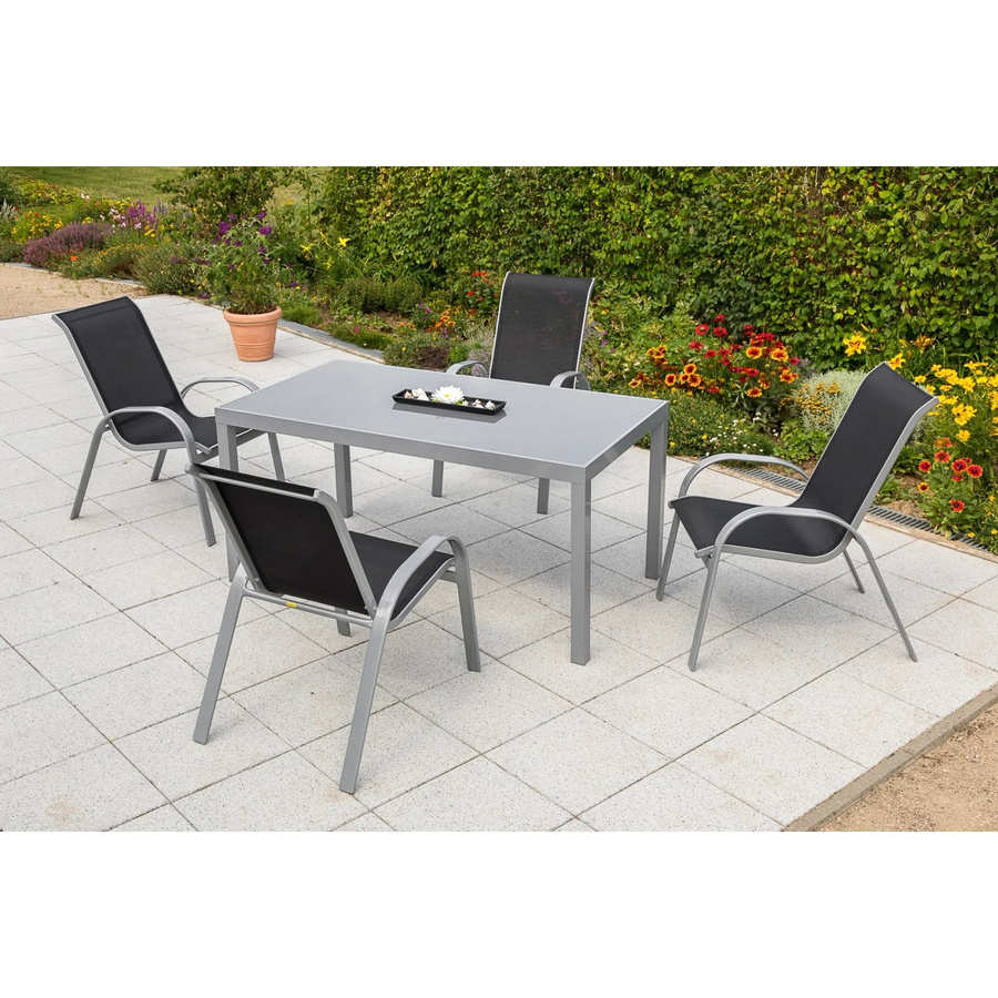 Merxx Gartenmöbelset Amalfi 5-tlg. aus Aluminium und Glas in Schwarz, Tisch B: 150 cm, T: 90 cm - Bild 2