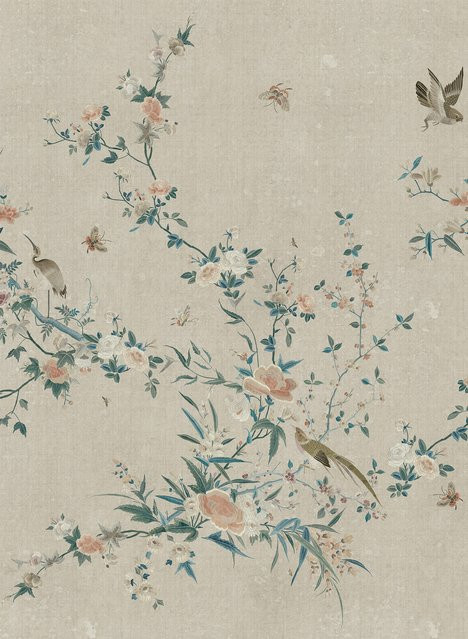 Sandberg Mural Bloom Tapete mit floralem Muster in Grau/Blau aus Vlies - Bild 1