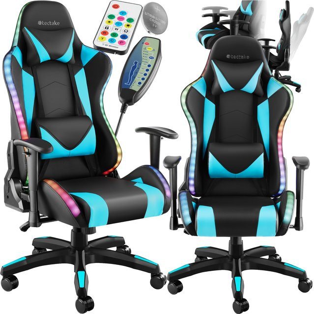 tectake Gamingstuhl in Multicolour mit Kunstlederbezug, ergonomischer Form, verstellbarer Rückenlehne und abnehmbaren Nacken- und Lendenkissen, Belastbarkeit 120 kg - Bild 1