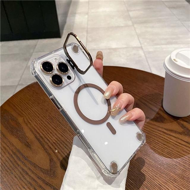 Yiran Luxus Handyhülle mit Magsafe Magnetisch und Objektivhalter für iPhone 16 Pro Max, 15, 14, 13 Plus, Transparent Grau - Bild 1